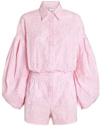 Genny - Gestreepte Playsuit Met Ballonmouwen - Lyst