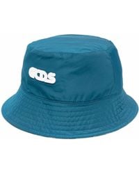 Gcds - Teal Blue,turquoise Blue And Off White Logo-print Bucket Hat - Lyst
