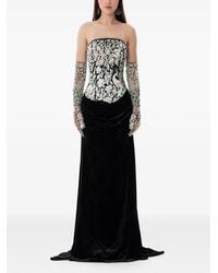 Dina Melwani - Crystal Embroidered Velvet Maxi Gown - Lyst