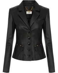 Elisabetta Franchi - Leather Jacket With Logo Details - Lyst