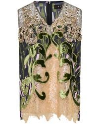 Biyan - Bead-Embellished Lace-Trim Silk Blouse - Lyst