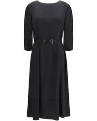 Prada - Belted-Waist Midi Dress - Lyst