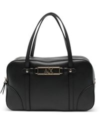 ARMANI EXCHANGE - Logo-Plaque Leather Tote Bag - Lyst