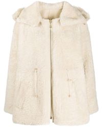 Yves Salomon Kapuzenjacke aus Shearling - Natur