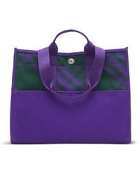 Burberry - Check-Pattern Leather Tote Bag - Lyst