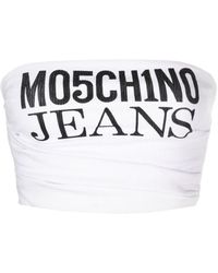 Moschino Jeans - Logo-print Draped Cropped Top - Lyst
