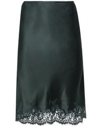 Saint Laurent - Lace-Trimmed Satin-Finish Straight Midi Skirt - Lyst