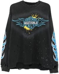 Secnd Slf - X Masato Kawaj Firestorm Distressed Long-Sleeve Cotton T-Shirt - Lyst