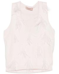 Twinset - Feather-Embellished Ribbed-Knit Top - Lyst