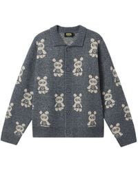 Mini Cream - Bear-Pattern Button-Fastening Cardigan - Lyst