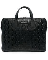 Karl Lagerfeld Debossed-monogram Leather Briefcase - Black