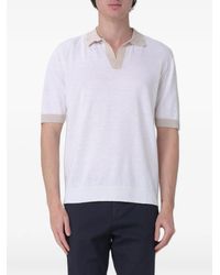 Eleventy - Contrast-Collar Knitted Polo Shirt - Lyst
