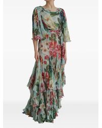 Dolce & Gabbana - Robe Longue Fleurie À Volants Superposés - Lyst