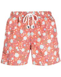 Fedeli Floral-print Swim Shorts - Red