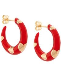 Alison Lou 14kt Yellow Gold Petite Armor Heart Hoops - Red