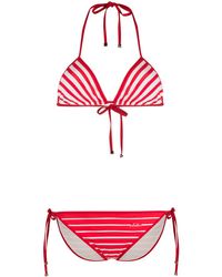 Valentino Striped Triangle Bikini - Red