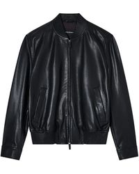 Emporio Armani - Ribbed-Trim Leather Jacket - Lyst
