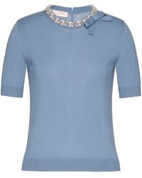 Valentino Garavani - Fein gestricktes T-Shirt mit Kristallen - Lyst