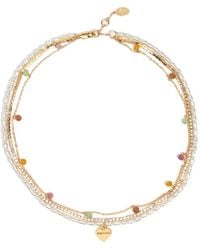 Bimba Y Lola - Collier À Logo Cœur Et Perles Orné De Cristaux - Lyst