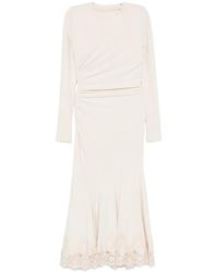 Alberta Ferretti - Lace-Trim Ruched Midi Dress - Lyst