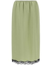 Twinset - Midi Froissé Satin And Lace Skirt - Lyst