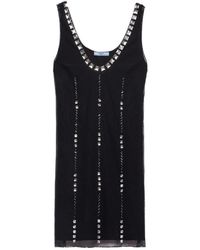 Prada Embroidered Cady Woven Mini Dress in Black | Lyst