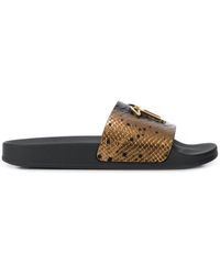 Giuseppe Zanotti Claquettes à plaque logo - Marron