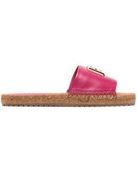 Dolce & Gabbana - Logo Leather Flat Espadrille Sandals - Lyst