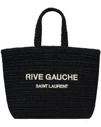 Saint Laurent - Rive Gauche Embroidered Raffia Tote Bag - Lyst