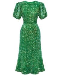 POST MERIDIEM - Sequin-Embellished Puff-Sleeve Midi Dress - Lyst