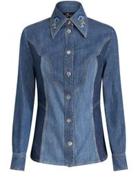 Etro - Camicia Denim Con Ricamo A Fiori - Lyst