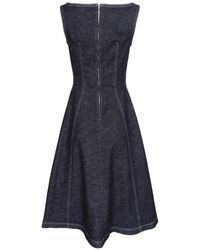 knee length dresses for ladies Blue Denim Sleeveless Pinstripe Starlight Midi Dress