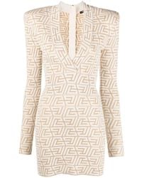 Balmain - Vestido corto con monograma en jacquard - Lyst