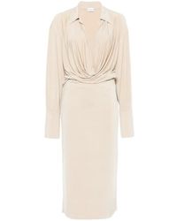 ANDAMANE - Lilia Draped-Neck Long-Sleeve Dress - Lyst