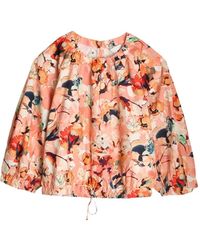 Ulla Johnson - Lucie Floral-Print Drawstring-Hem Blouse - Lyst
