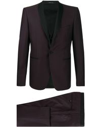 Tagliatore Contrast Lapel Three-piece Suit - Brown