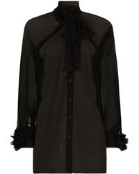 Dolce & Gabbana - Camicia Semi Trasparente Con Applicazione A Fiori - Lyst