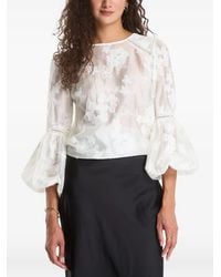 Guess - Blouse À Fleurs Brodées Et Manches Cloche - Lyst