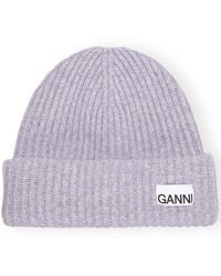Ganni - Logo-Patch Ribbed Knit Beanie - Lyst