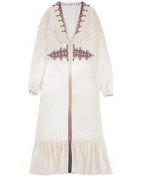Fortela - Wada Embroidered V-Neck Midi Dress - Lyst