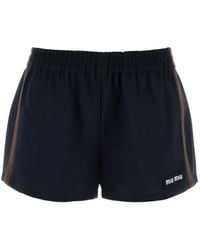 Miu Miu - Logo-Patch Side-Stripe Shorts - Lyst