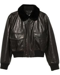 Victoria Beckham - Contrast-Collar Leather Jacket - Lyst