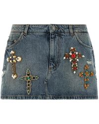 Dolce & Gabbana - Denim Miniskirt With Embroidery - Lyst