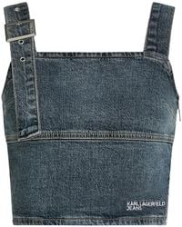 KARL LAGERFELD - Buckle-Detail Denim Crop Top - Lyst