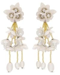 Oscar de la Renta - Beaded Flower Clip-On Earrings - Lyst
