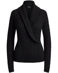 Ralph Lauren - Cable-Knit Shawl-Collar Sweater - Lyst