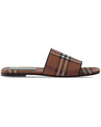 Burberry - Check Leather-trim Slide - Lyst
