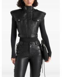 Manière De Voir - Imelda Leather Cropped Wide Shoulder Sleeveless Jacket - Lyst
