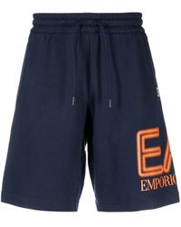 EA7 - Logo-print Cotton Track Shorts - Lyst