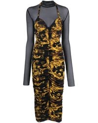 Versace - Barocco-print Ruched Midi Dress - Lyst